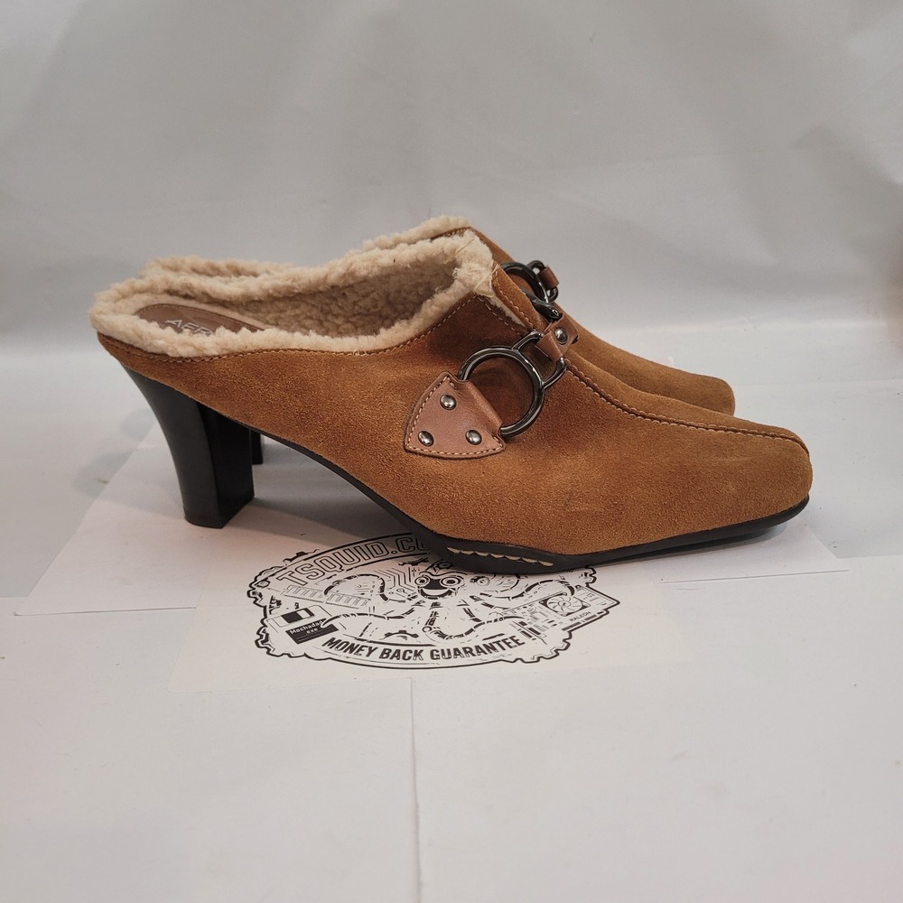 Aerosoles Cinchshearly Mules Women 9.5M Brown Suede Shearling Lined Block Heel - Picture 9 of 13